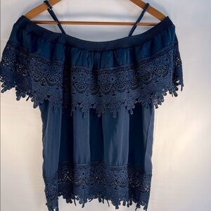Navy Blue Lace Drop Shoulder cotton shirt juniors 17